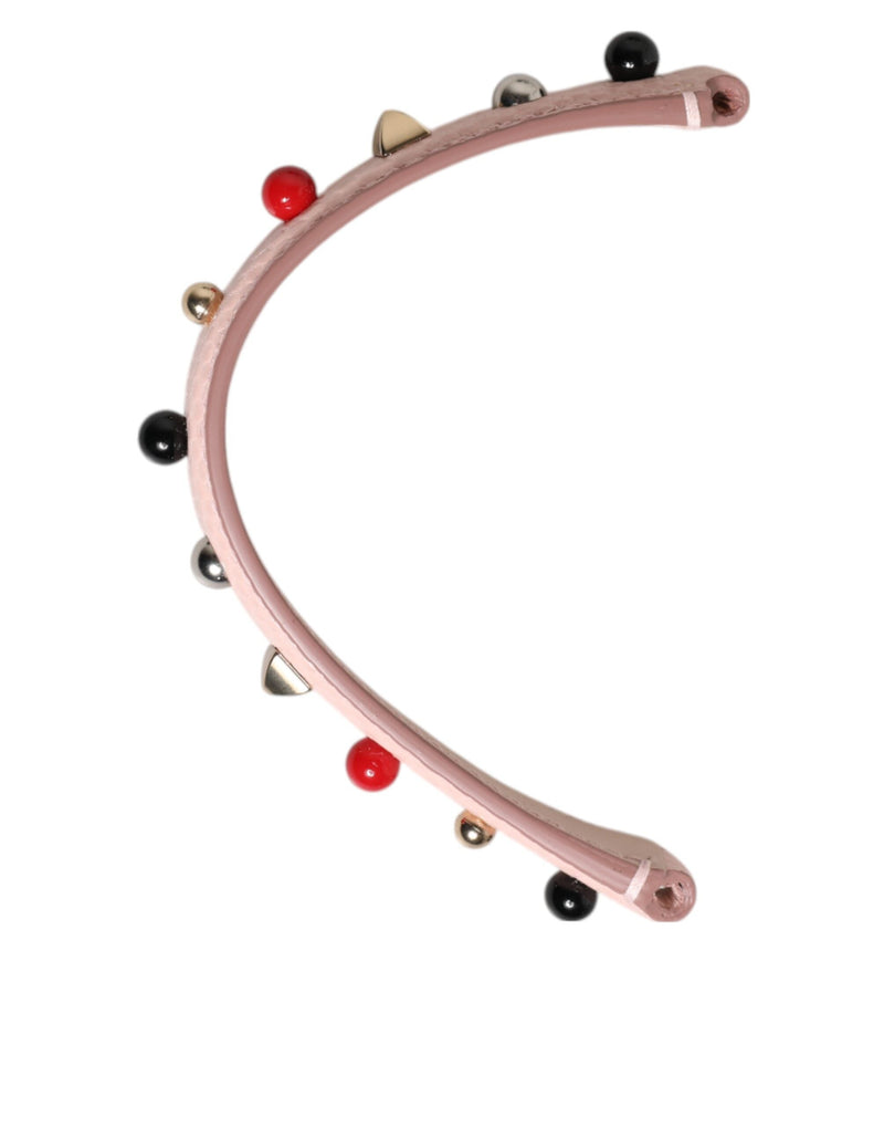 Light Pink Embellished Leather Bag Handle  Shoulder Strap Dolce & Gabbana