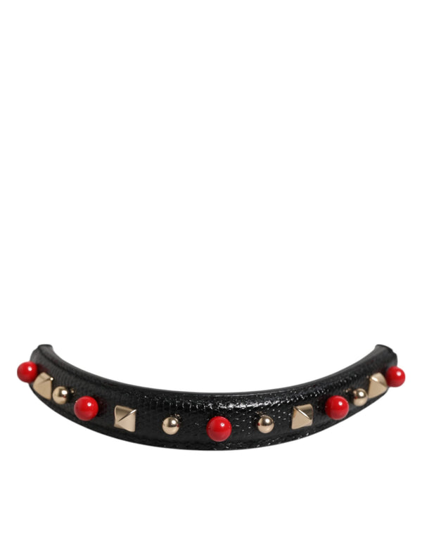 Black Embellished Leather Bag Handle Women Shoulder Strap Dolce & Gabbana