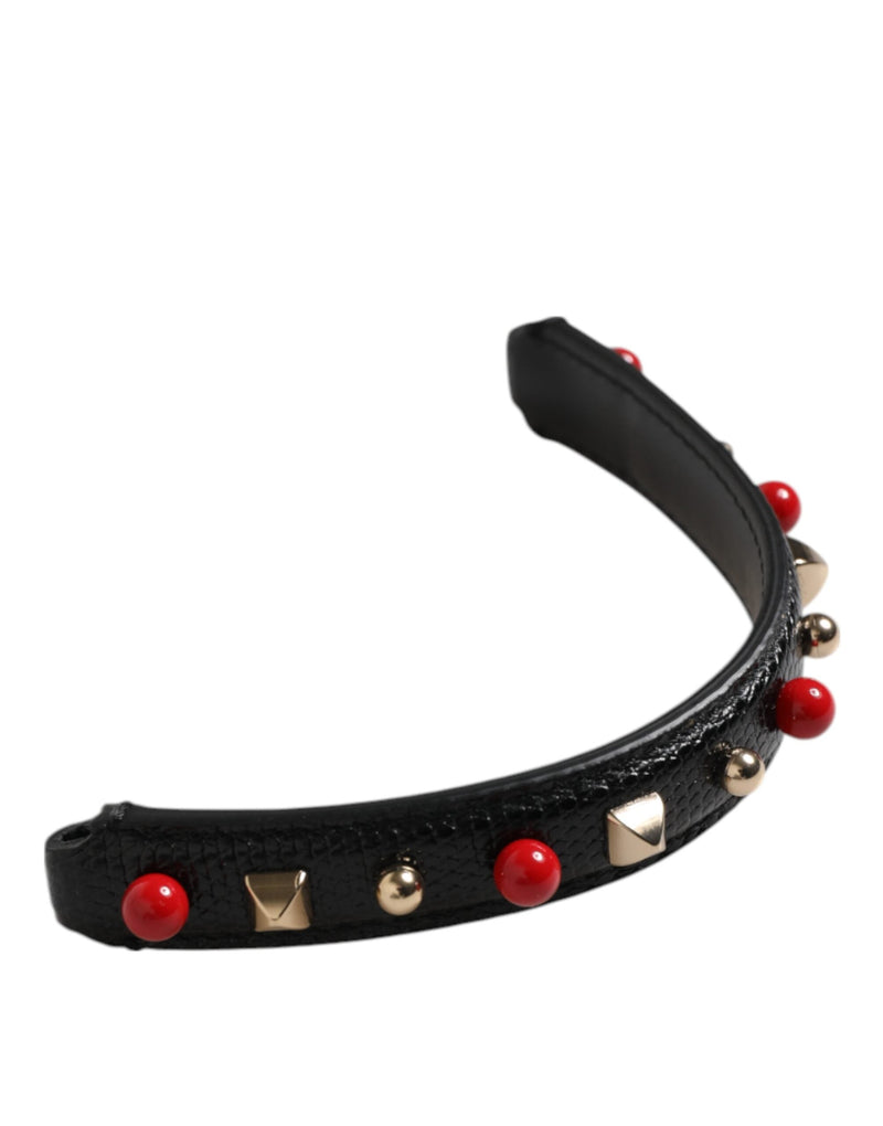 Black Embellished Leather Bag Handle Women Shoulder Strap Dolce & Gabbana