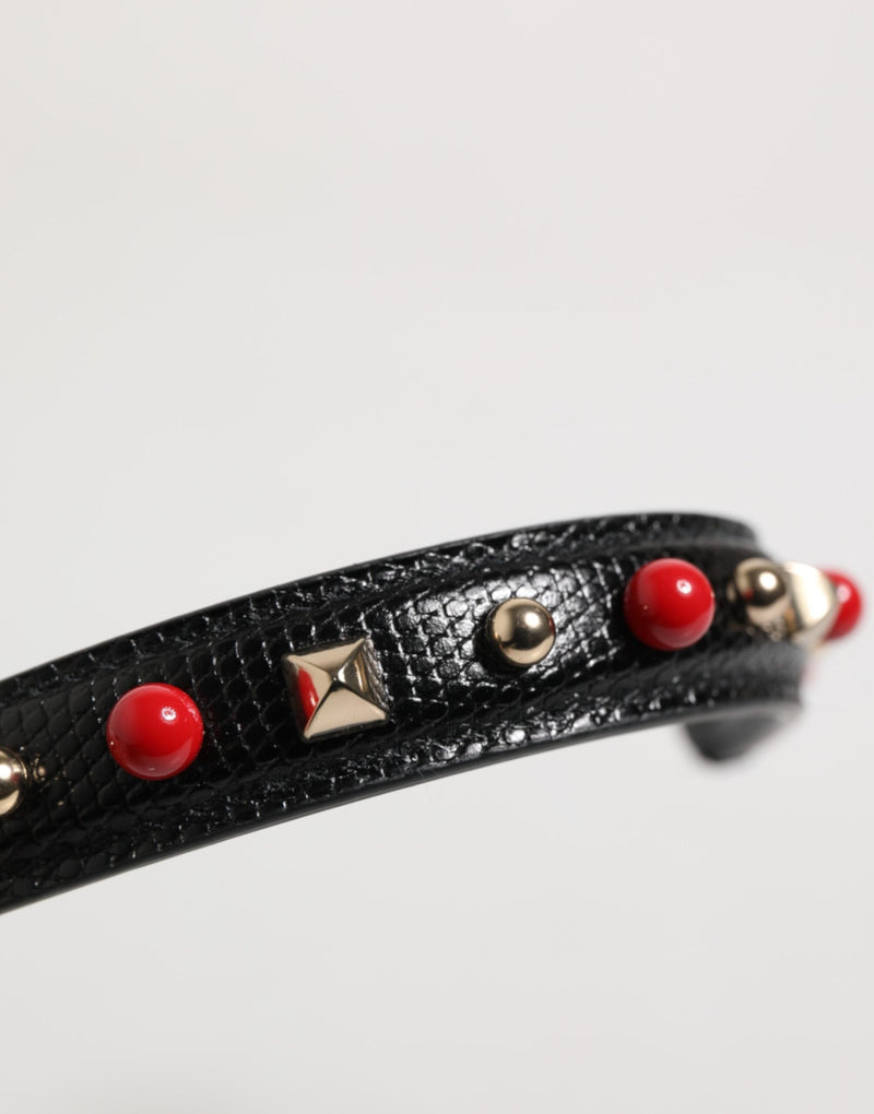 Black Embellished Leather Bag Handle Women Shoulder Strap Dolce & Gabbana