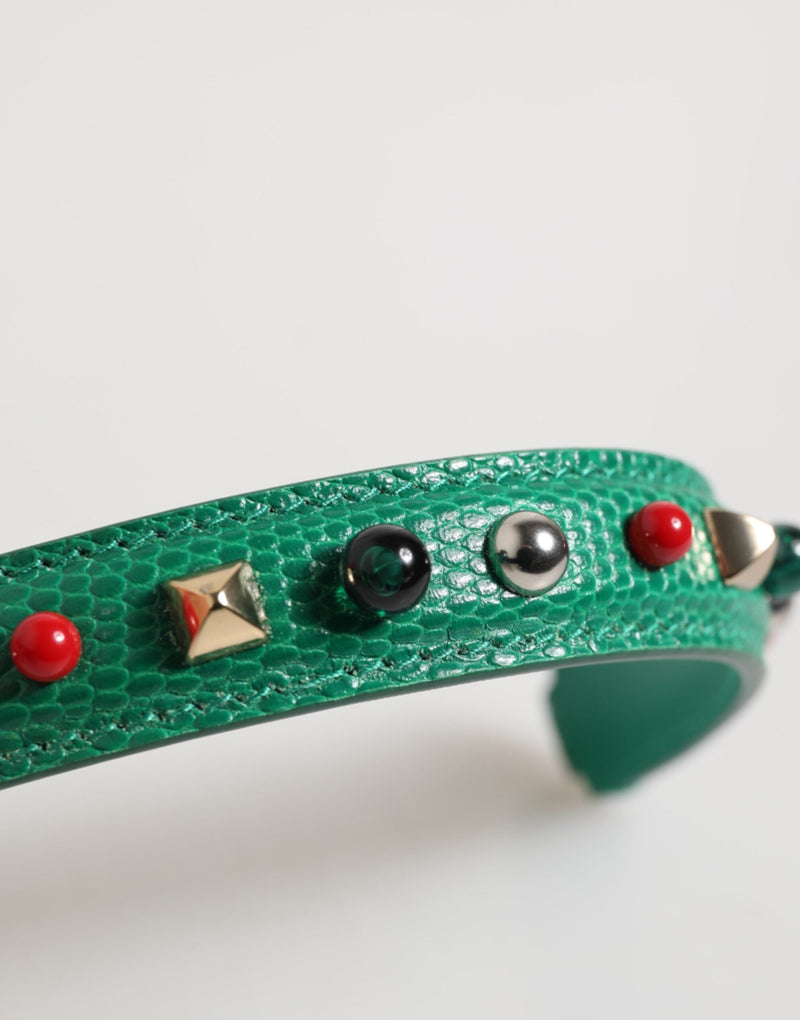 Green Embellished Leather Bag Handle Women Shoulder Strap Dolce & Gabbana