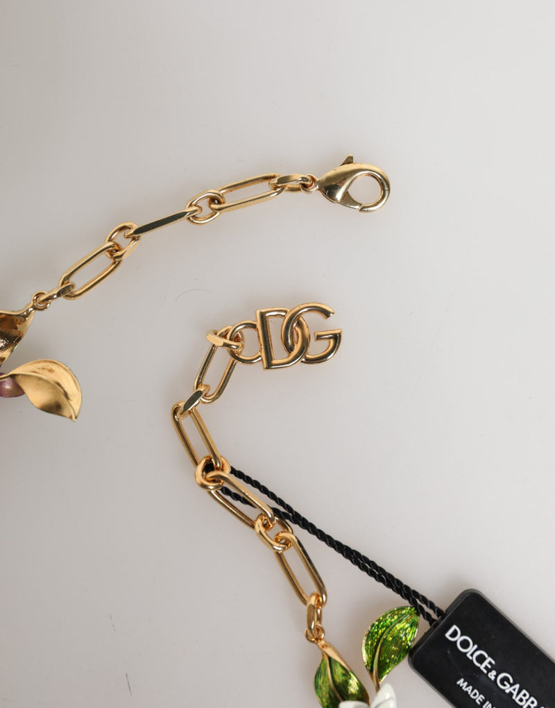 Gold Brass Logo Detail Floral Fashion Jewelry Necklace Dolce & Gabbana
