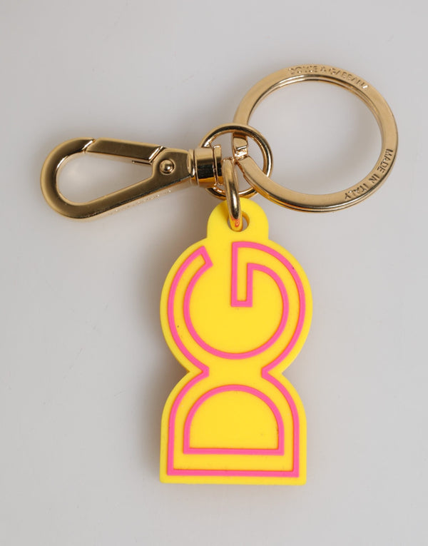 Yellow Rubber Gold Tone Metal DG Logo Keyring Keychain Dolce & Gabbana