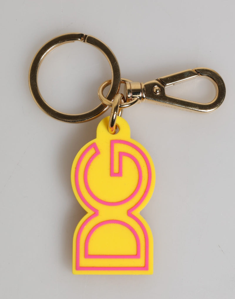 Yellow Rubber Gold Tone Metal DG Logo Keyring Keychain Dolce & Gabbana