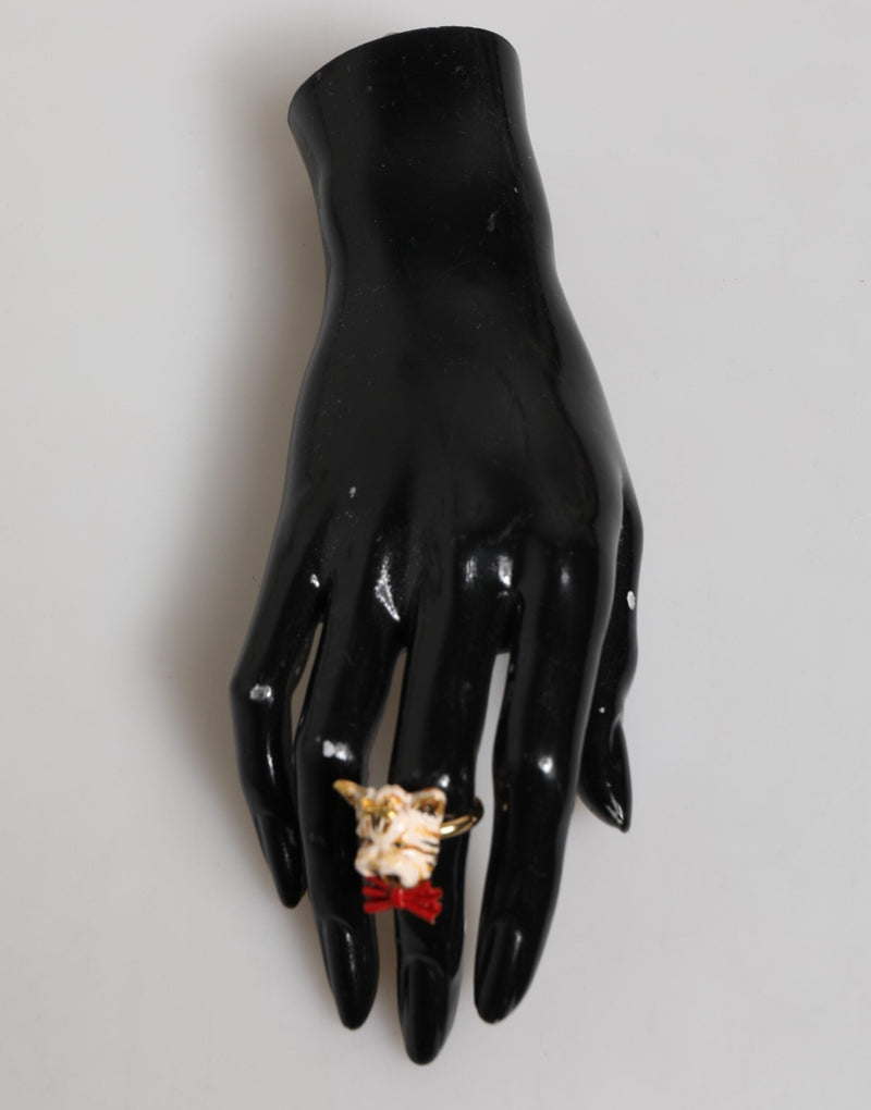 Gold Brass Resin Beige Dog Pet Accessory Ring Dolce & Gabbana