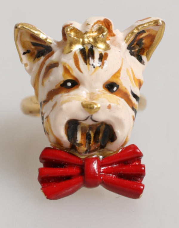 Gold Brass Resin Beige Dog Pet Accessory Ring Dolce & Gabbana