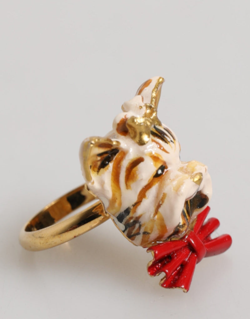 Gold Brass Resin Beige Dog Pet Accessory Ring Dolce & Gabbana