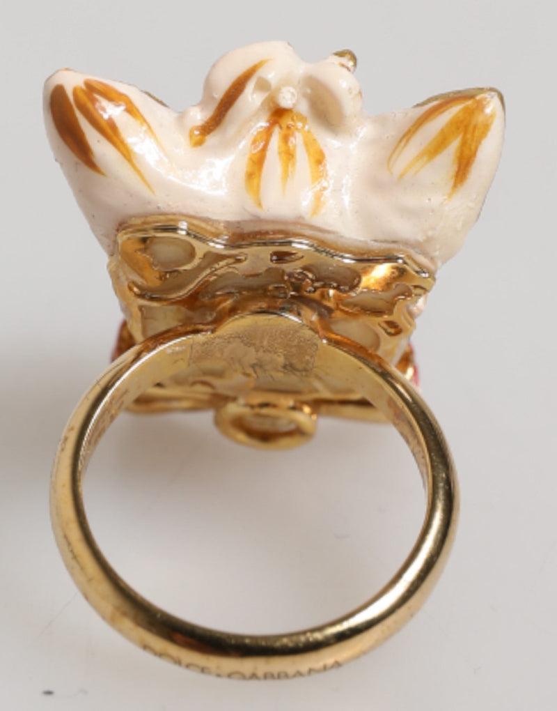 Gold Brass Resin Beige Dog Pet Accessory Ring Dolce & Gabbana