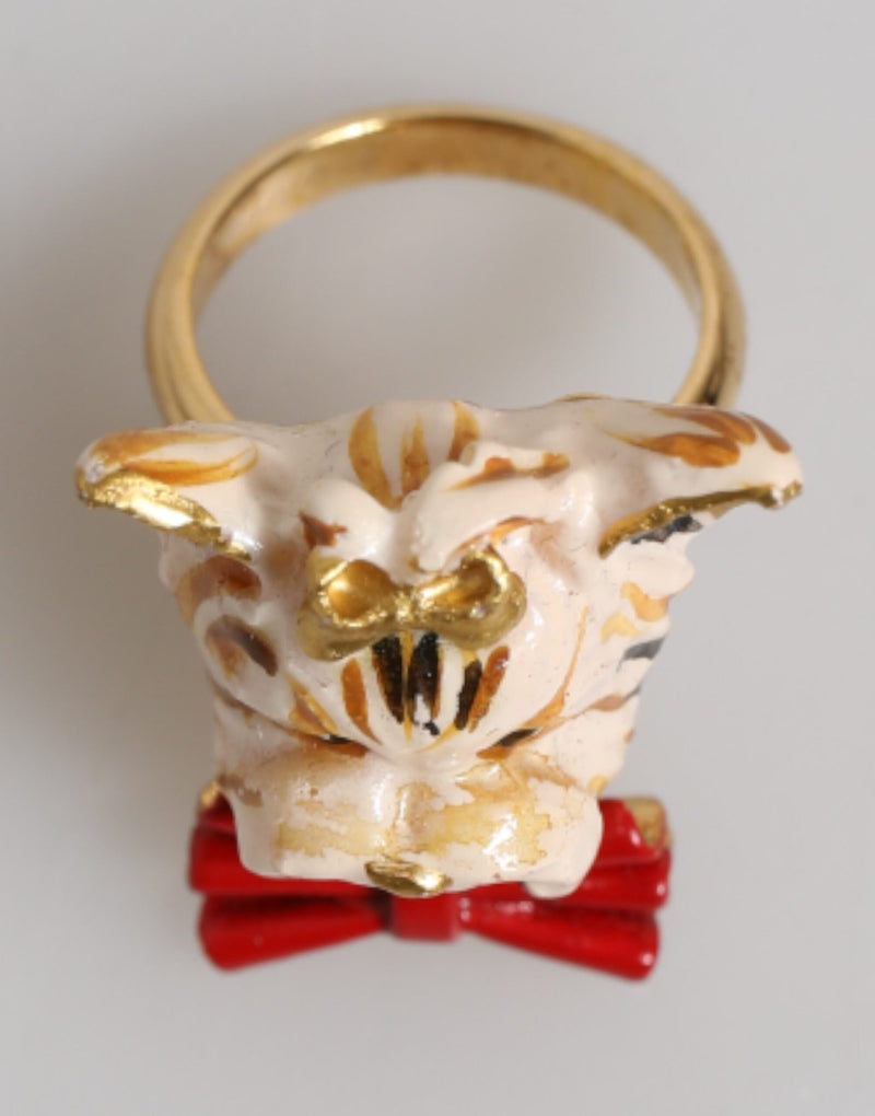 Gold Brass Resin Beige Dog Pet Accessory Ring Dolce & Gabbana