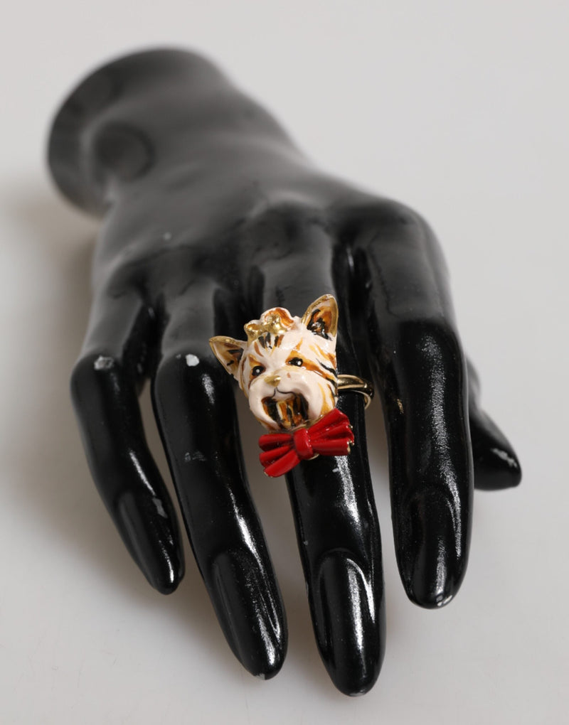 Gold Brass Resin Beige Dog Pet Accessory Ring Dolce & Gabbana