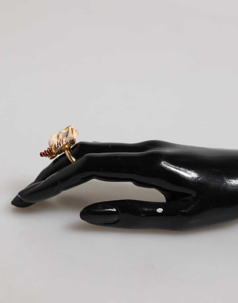 Gold Brass Resin Beige Dog Pet Accessory Ring Dolce & Gabbana