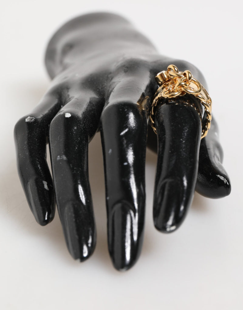 Gold Tone Brass Logo Chain Clear Crystals Adjustable Ring Dolce & Gabbana
