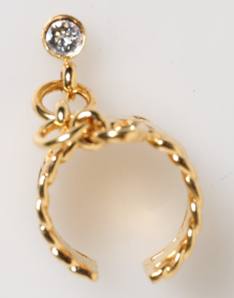 Gold Tone Brass Logo Chain Clear Crystals Adjustable Ring Dolce & Gabbana