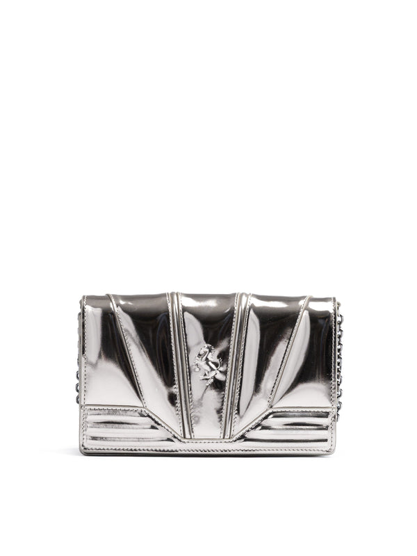 Metal Silver GT patent leather bag with chain Ferrari