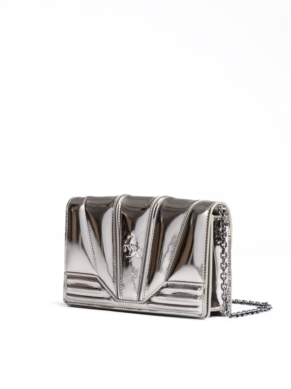 Metal Silver GT patent leather bag with chain Ferrari