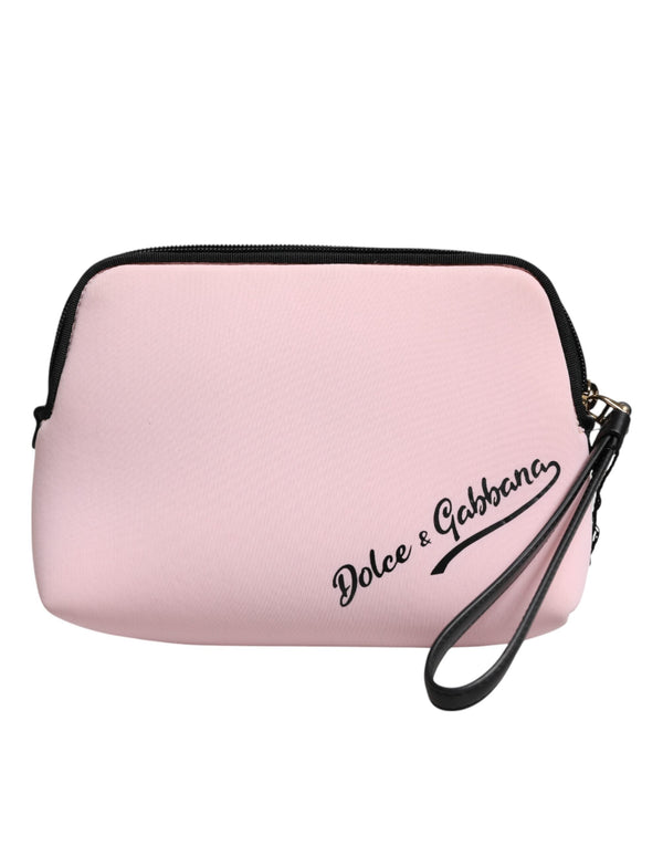 Pink Solid Nylon DG Logo Print Clutch Zip Borse Pouch Bag Dolce & Gabbana