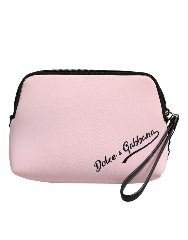 Pink Solid Nylon DG Logo Print Clutch Zip Borse Pouch Bag Dolce & Gabbana
