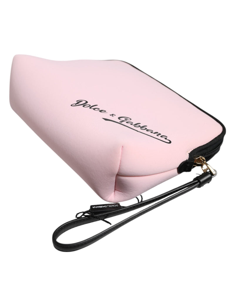 Pink Solid Nylon DG Logo Print Clutch Zip Borse Pouch Bag Dolce & Gabbana