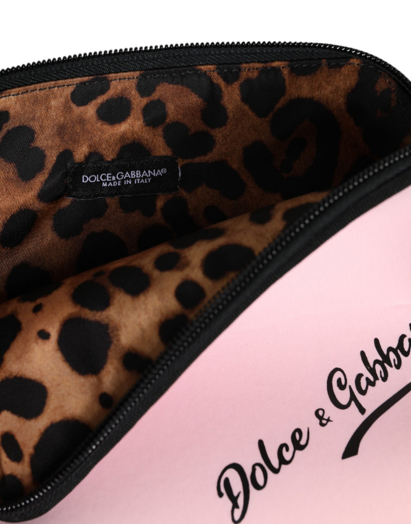Pink Solid Nylon DG Logo Print Clutch Zip Borse Pouch Bag Dolce & Gabbana