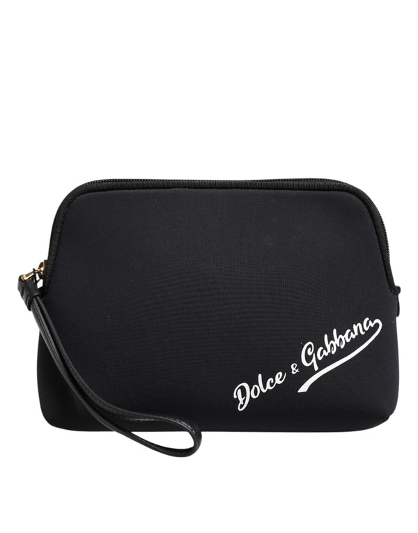 Black Solid Nylon DG LogoPrint Clutch Zip Borse Pouch Bag Dolce & Gabbana