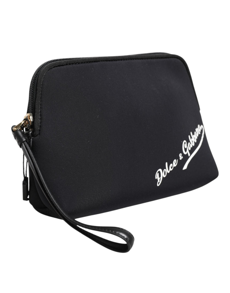 Black Solid Nylon DG LogoPrint Clutch Zip Borse Pouch Bag Dolce & Gabbana