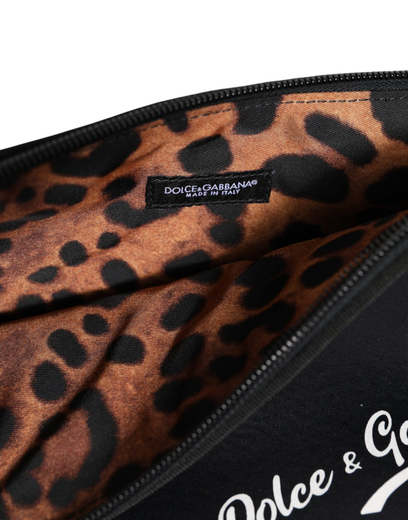 Black Solid Nylon DG LogoPrint Clutch Zip Borse Pouch Bag Dolce & Gabbana