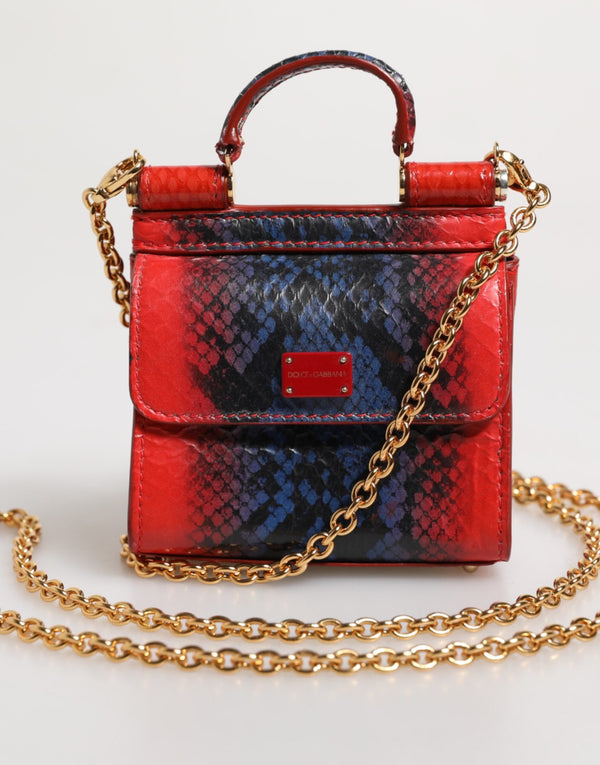 Red Blue Leather Sicily Crossbody Chain SatchelBorse Bag Dolce & Gabbana