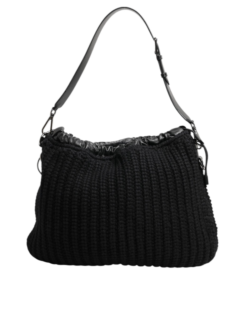 Black Cashmere Knitted Leather Shoulder Women Borse Bag Dolce & Gabbana