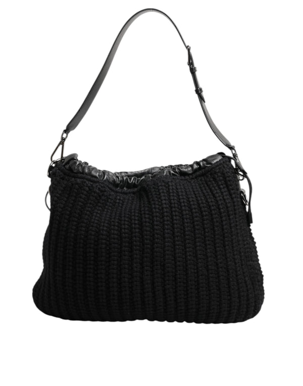 Black Cashmere Knitted Leather Shoulder Women Borse Bag Dolce & Gabbana