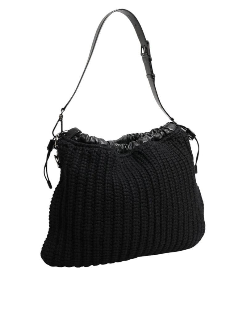 Black Cashmere Knitted Leather Shoulder Women Borse Bag Dolce & Gabbana