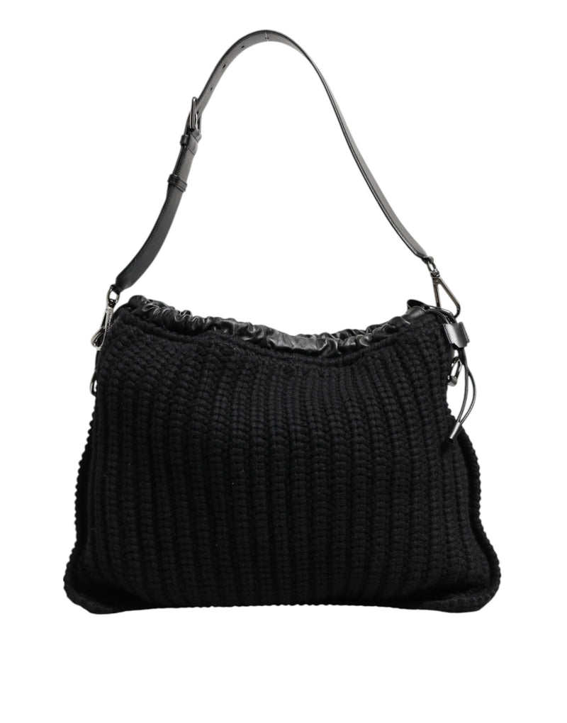Black Cashmere Knitted Leather Shoulder Women Borse Bag Dolce & Gabbana