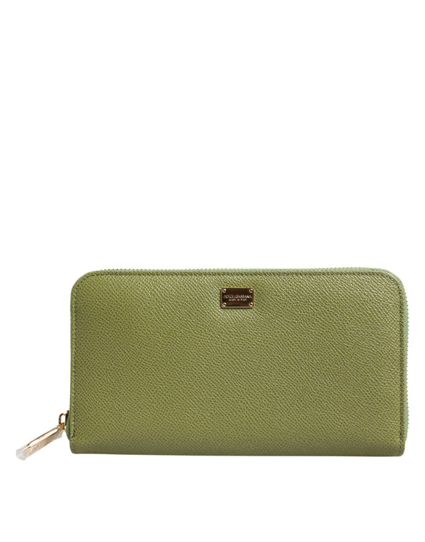 Green Leather Logo Plaque Zip Around Continenta Wallet Dolce & Gabbana