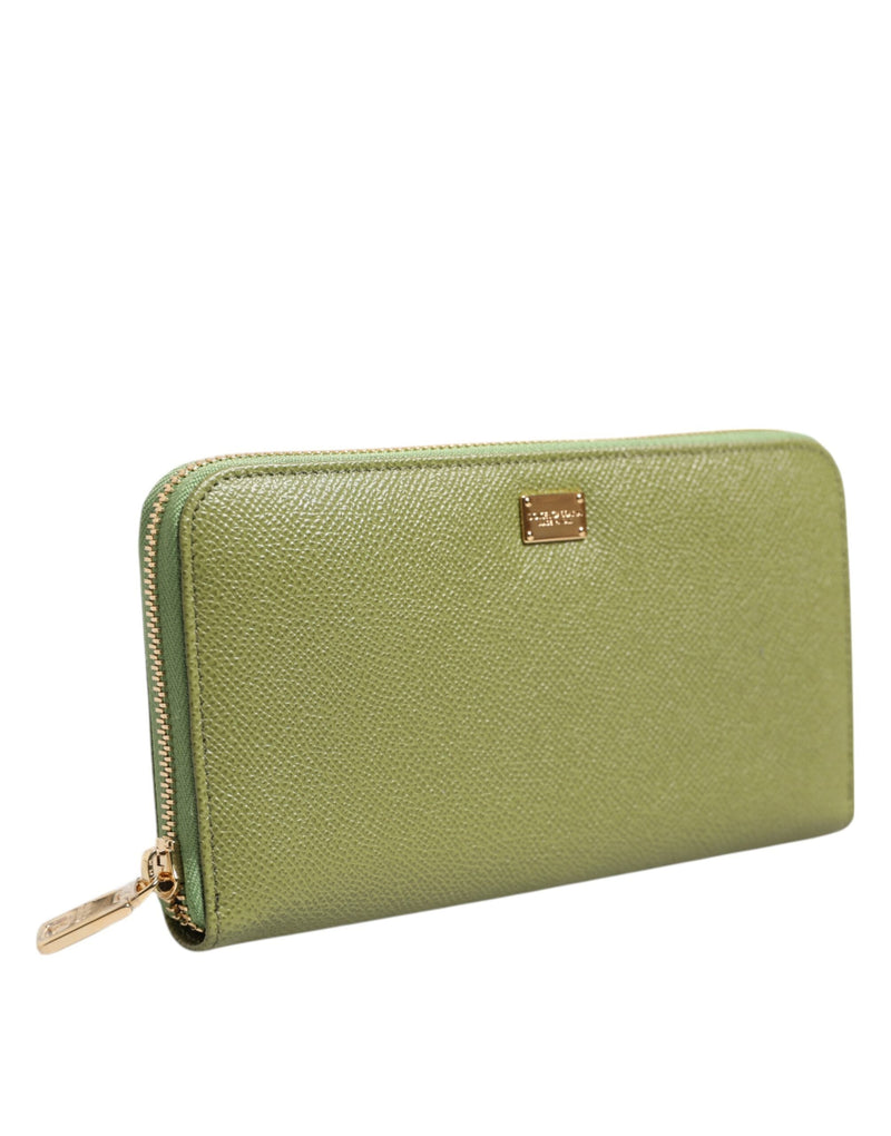 Green Leather Logo Plaque Zip Around Continenta Wallet Dolce & Gabbana