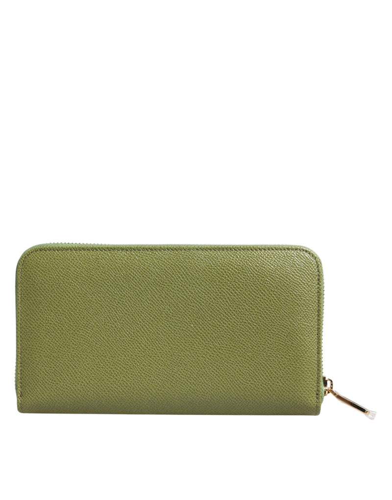 Green Leather Logo Plaque Zip Around Continenta Wallet Dolce & Gabbana