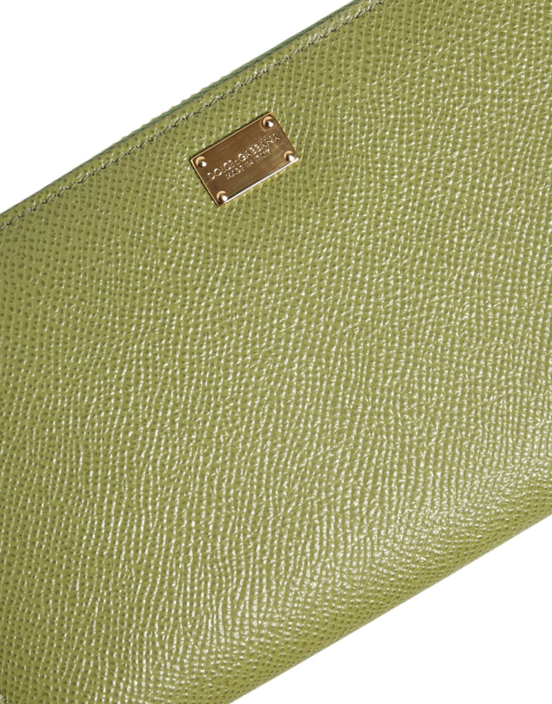 Green Leather Logo Plaque Zip Around Continenta Wallet Dolce & Gabbana