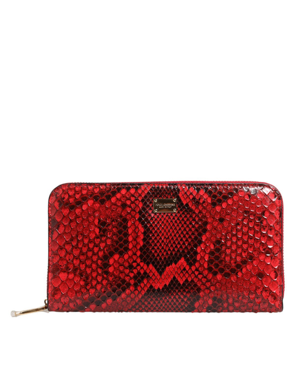 Red Exotic Leather Zip Around Continental Clutch Wallet Dolce & Gabbana