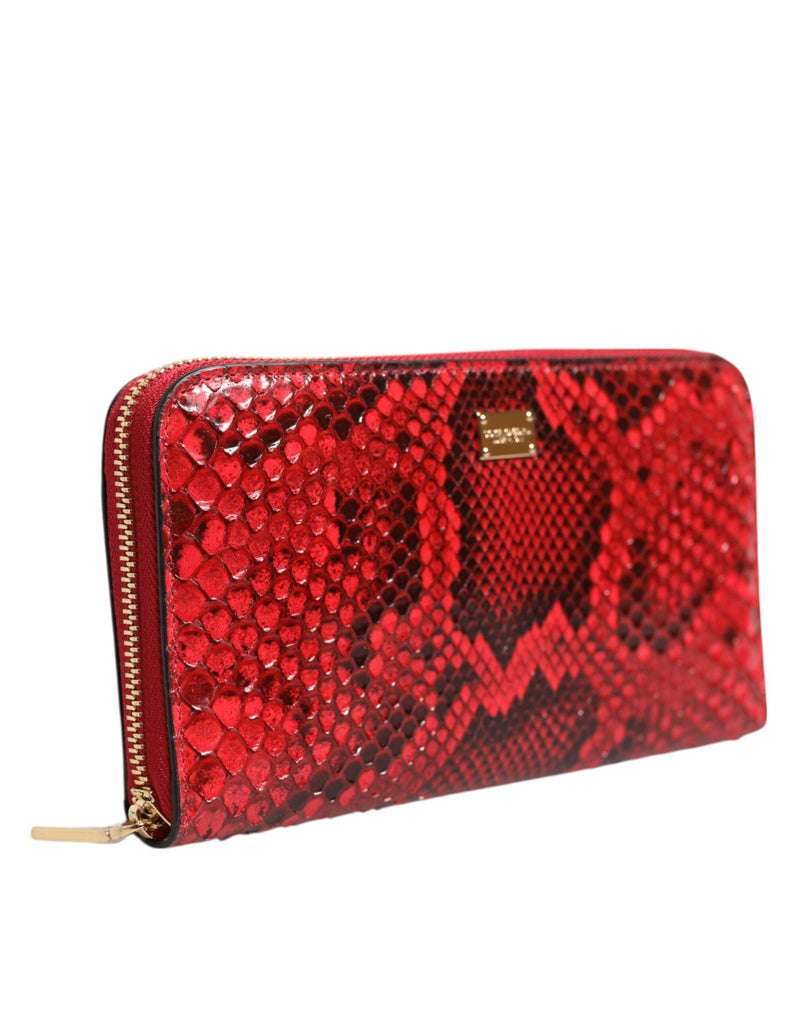 Red Exotic Leather Zip Around Continental Clutch Wallet Dolce & Gabbana