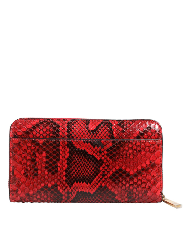 Red Exotic Leather Zip Around Continental Clutch Wallet Dolce & Gabbana