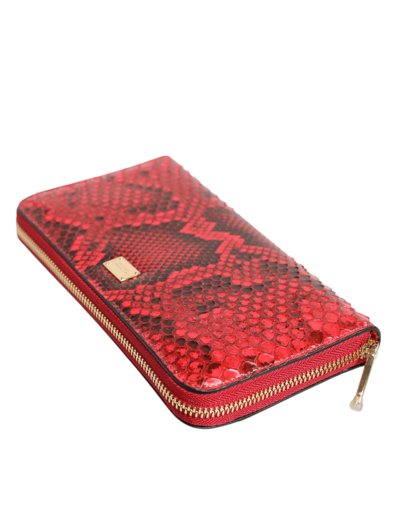 Red Exotic Leather Zip Around Continental Clutch Wallet Dolce & Gabbana