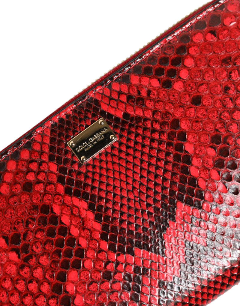 Red Exotic Leather Zip Around Continental Clutch Wallet Dolce & Gabbana