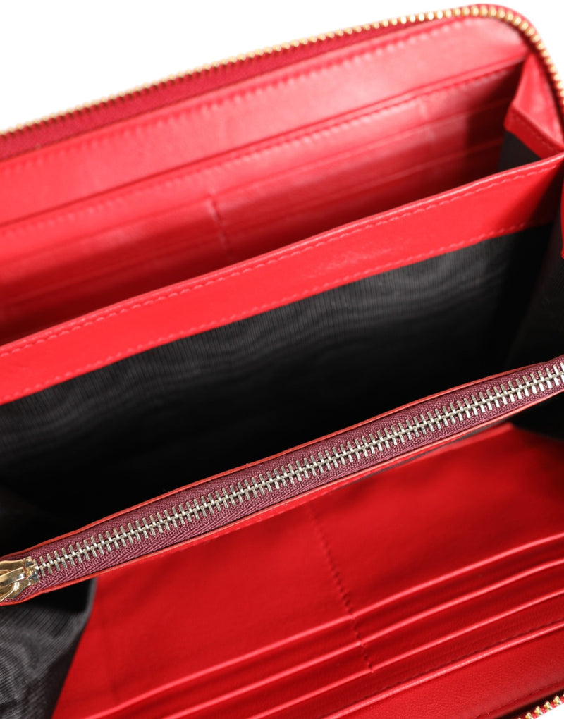 Red Exotic Leather Zip Around Continental Clutch Wallet Dolce & Gabbana