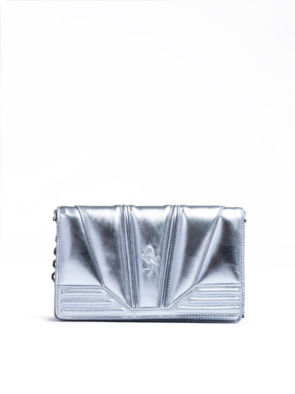 Metal light blue GT patent leather bag with chain Ferrari