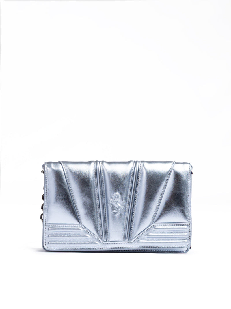 Metal light blue GT patent leather bag with chain Ferrari