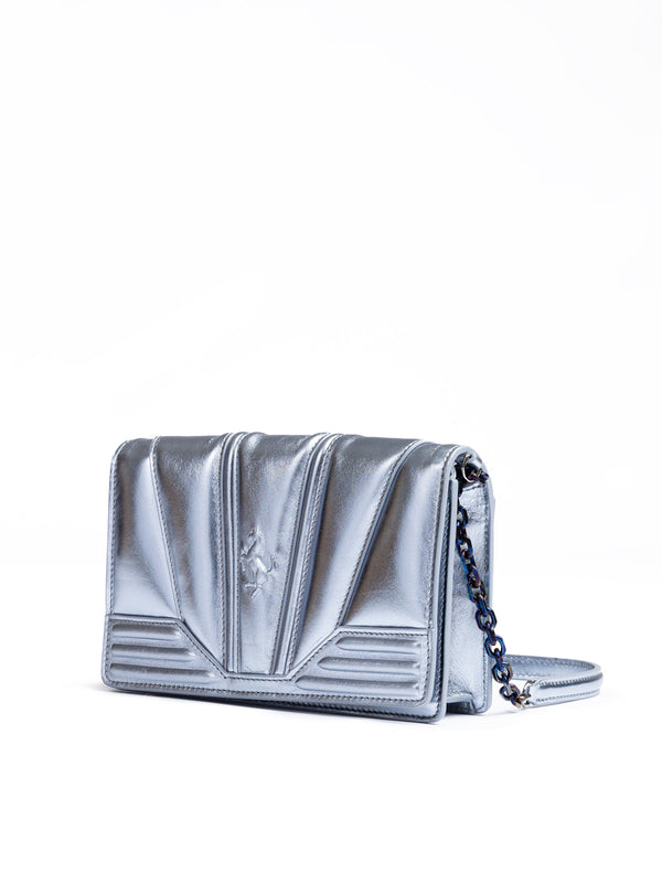 Metal light blue GT patent leather bag with chain Ferrari