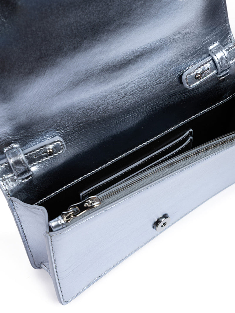 Metal light blue GT patent leather bag with chain Ferrari