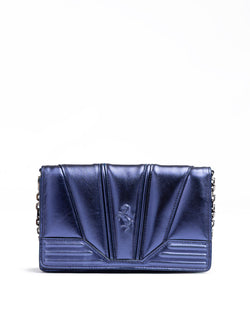 Metal blue GT patent leather bag with chain Ferrari