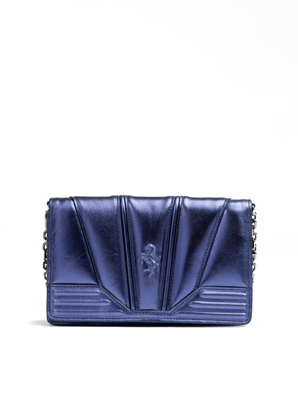 Metal blue GT patent leather bag with chain Ferrari