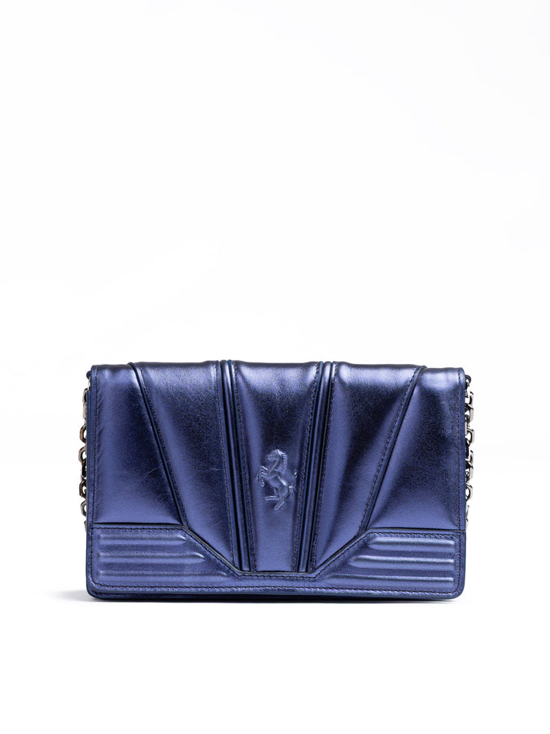 Metal blue GT patent leather bag with chain Ferrari