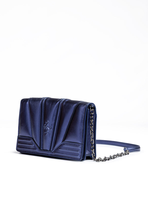 Metal blue GT patent leather bag with chain Ferrari
