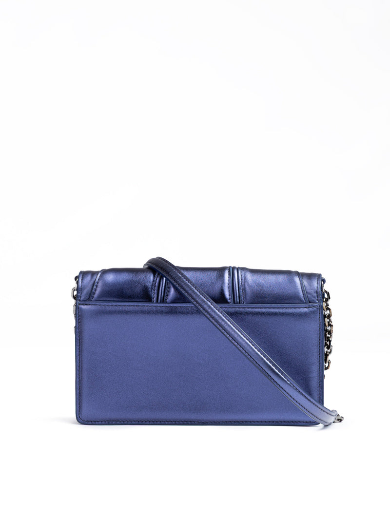 Metal blue GT patent leather bag with chain Ferrari